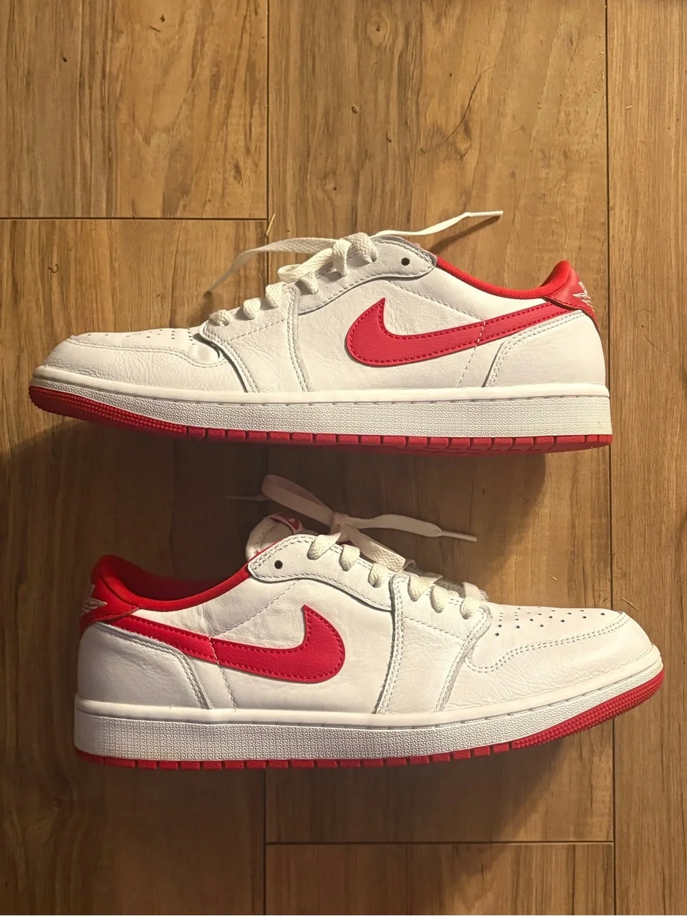 Nike White and Red Low Top Sneakers Jordan